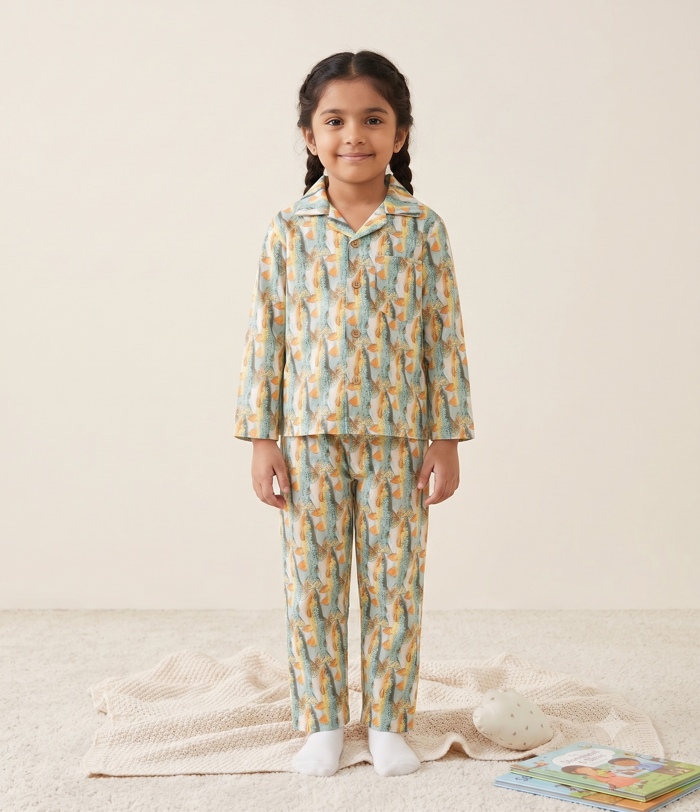 2 Piece Printed Night Suit Set for Girls