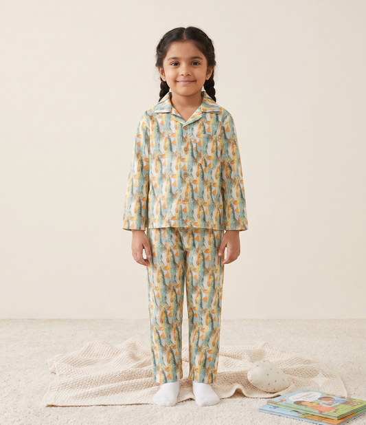 2 Piece Printed Night Suit Set for Girls