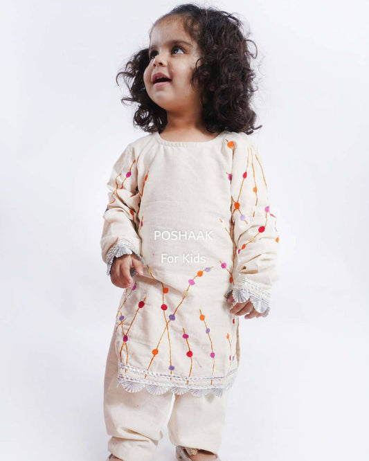 Cotton multi colored embroidered suit