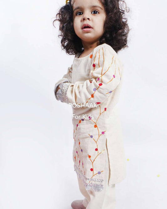 Cotton Multi-Colored Embroidered Suit for Girls