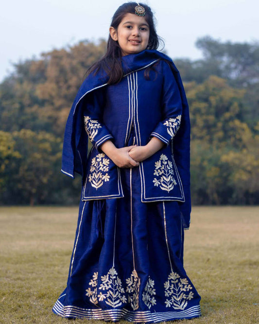 Madhuri Blue Cotton Silk Gota Patti Lehenga set