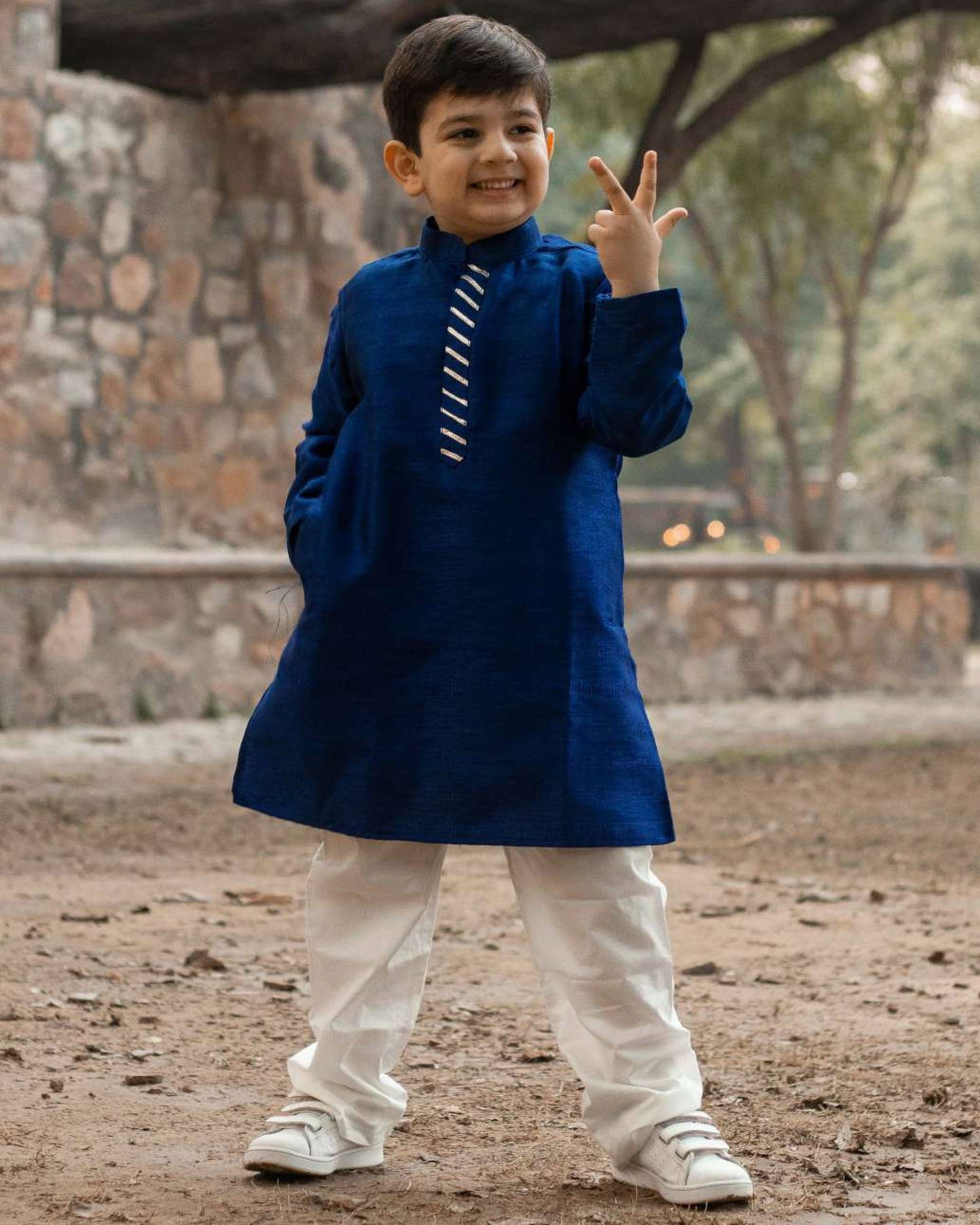 Madhuri Blue Cotton Silk Kurta with Cotton Pajama set for Boys