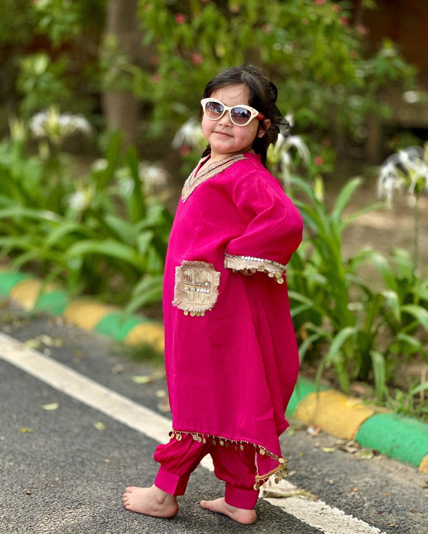 Shifon Heavy Laces Majenta Pink Co-Ord Set with Lining