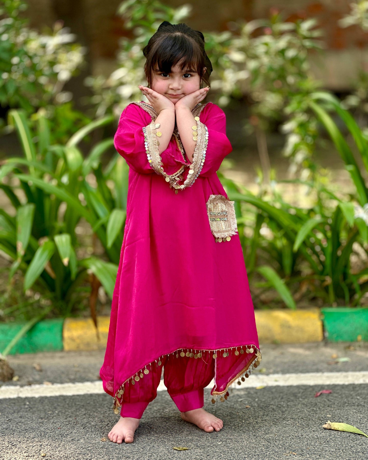 Shifon Heavy Laces Majenta Pink Co-Ord Set with Lining