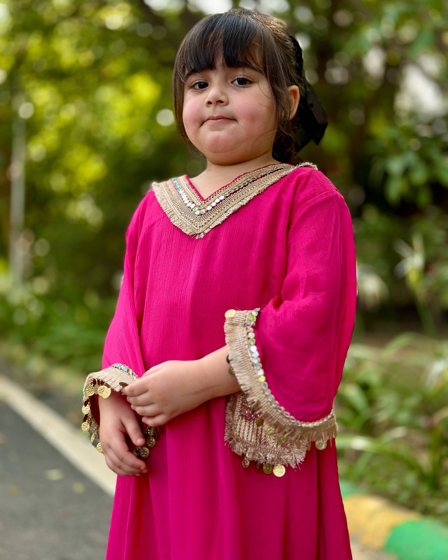 Shifon Heavy Laces Majenta Pink Co-Ord Set with Lining