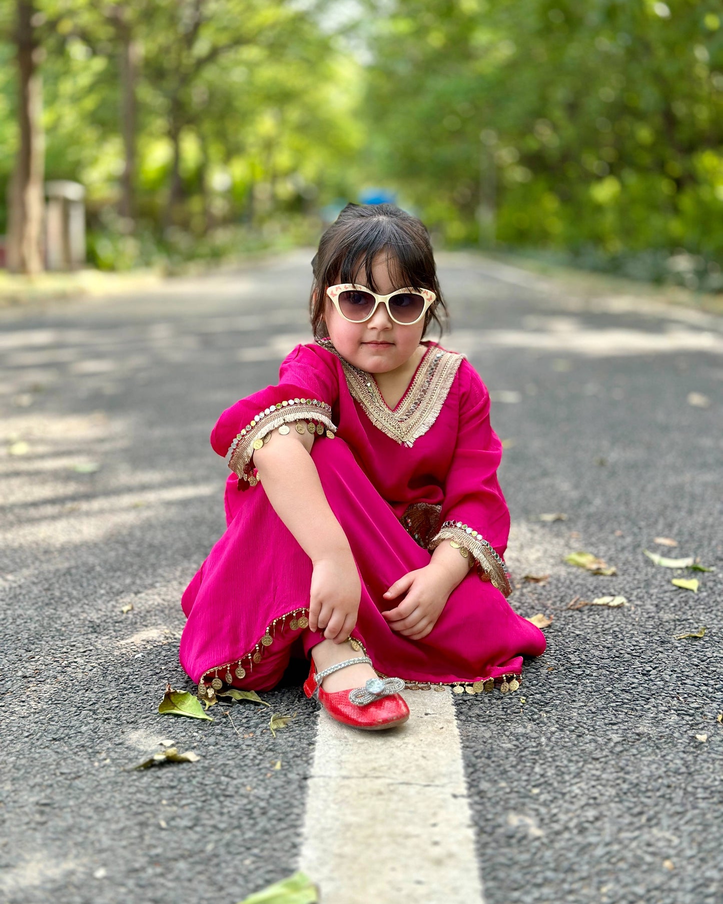 Shifon Heavy Laces Majenta Pink Co-Ord Set with Lining