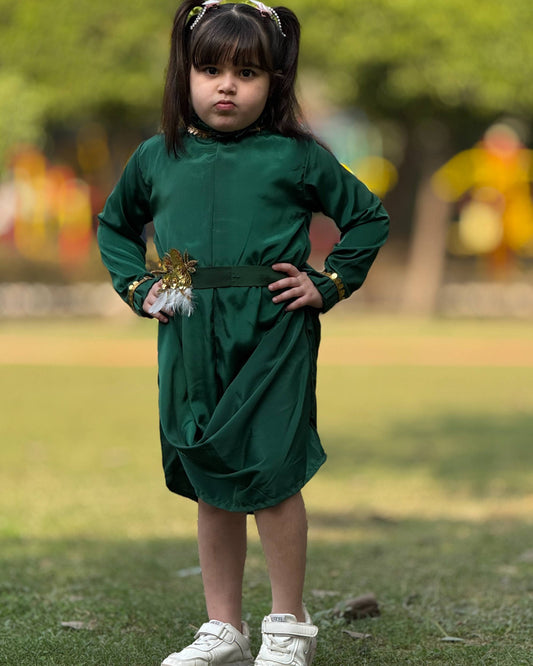 Crepe Green One Piece Party Wear Dress for Girls