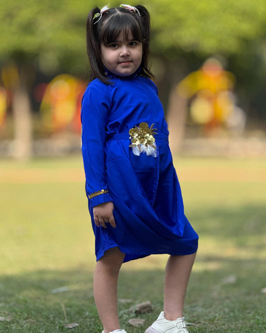 Crepe Royal Blue One Piece Party Wear Dress for Girls
