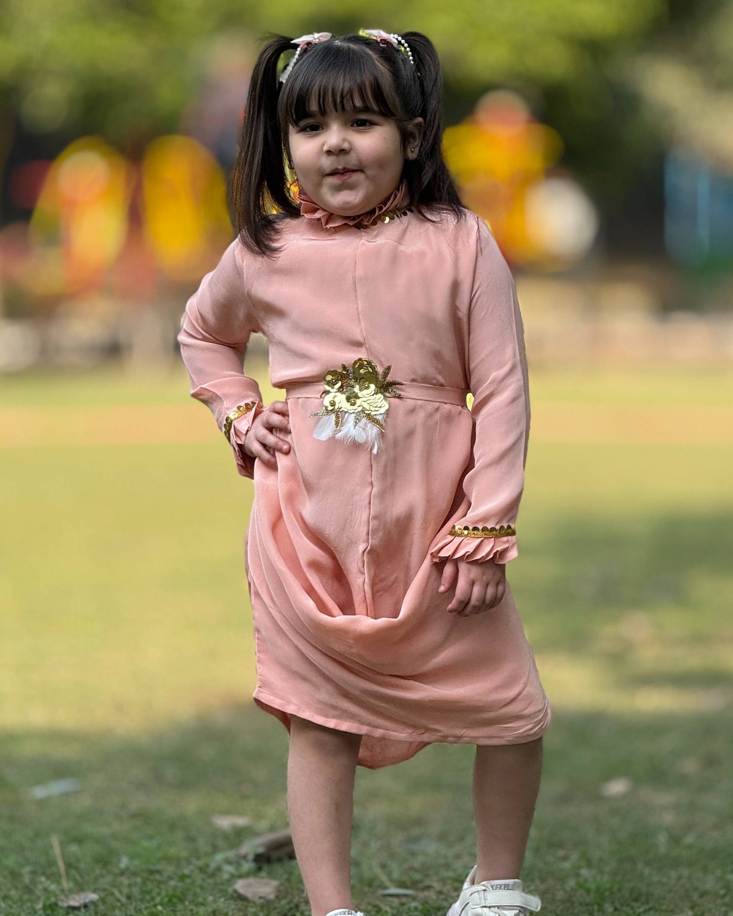 Crepe Peech - One Piece Dress Party Wear