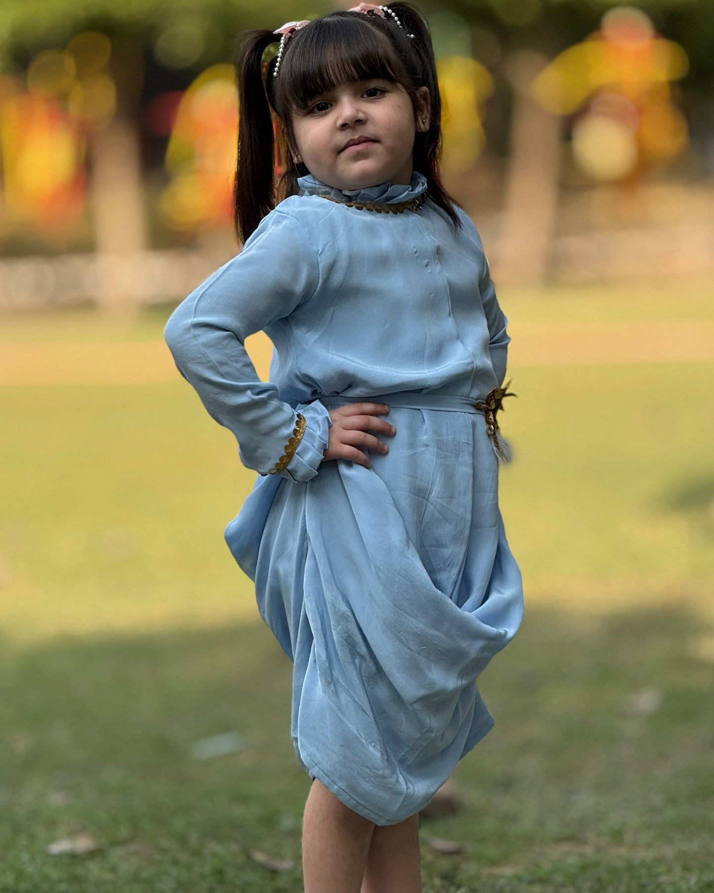 Crepe Blue - One Piece Dress Party Wear