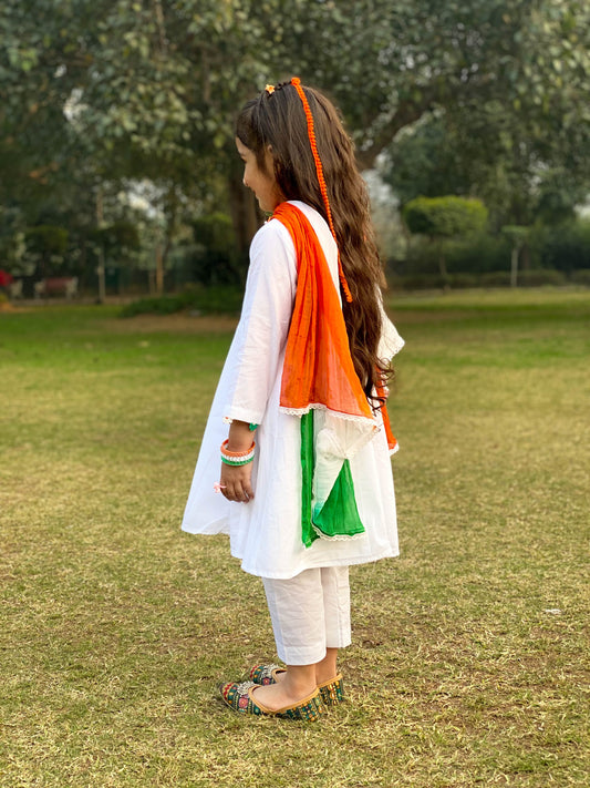 Tiranga Anarkali Cotton Suit with Dupatta for Girls